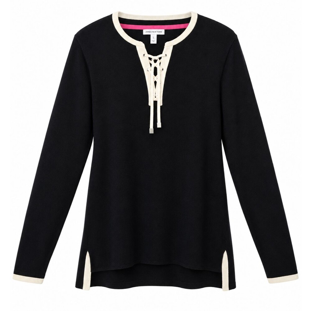 Isaac Mizrahi Live Drawstring V Neck Tunic Sweater Size Medium Color Block